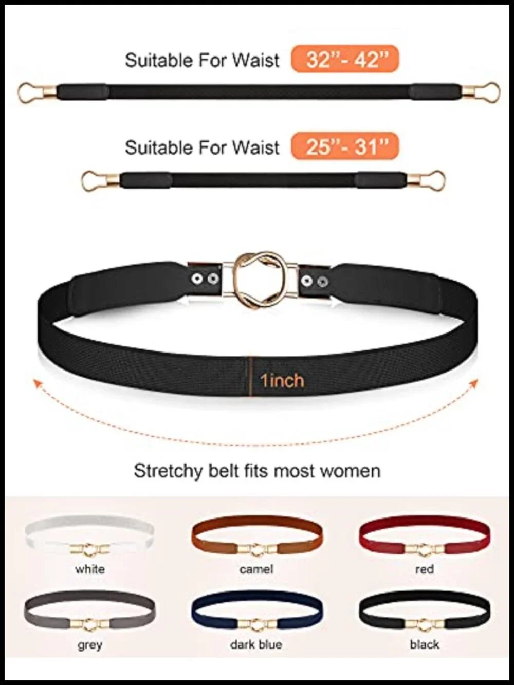 6 Pack Skinny Elastic Waist Belts for Dresses Retro Stretch Ladies Vintage Thin